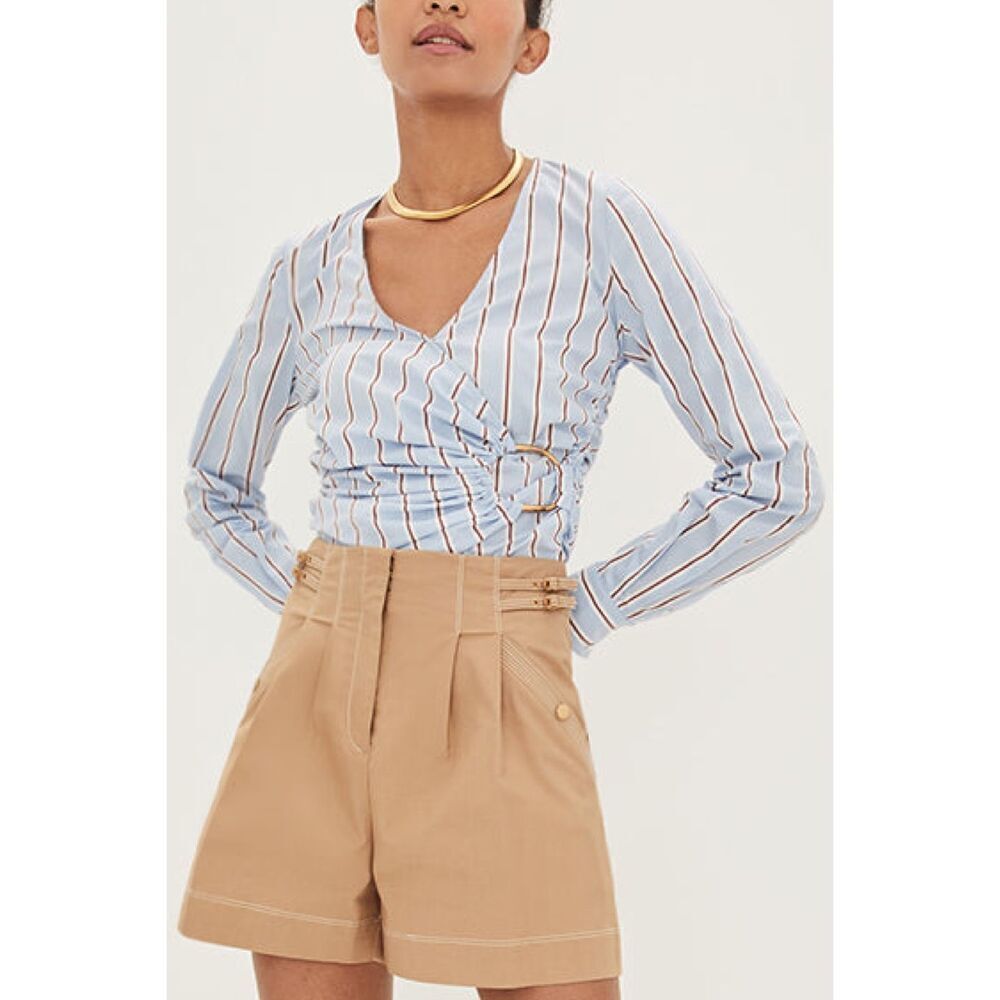Veronica Beard Tan Jaffe High Waisted Twill Shorts Khaki Size 10